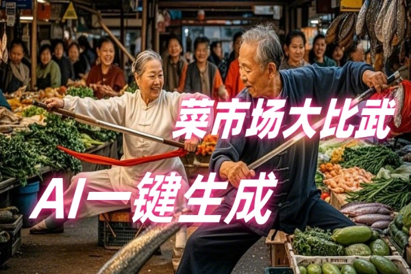 AI一键生成菜市场大爷大妈比武超炫视频免费软件工具